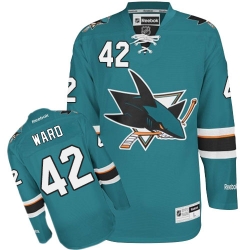 San Jose Sharks Joel Ward Teal Jersey with 100th Anniversary patch. –  Hockey Jersey