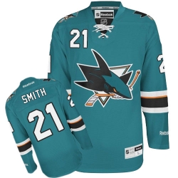 Ben Smith Reebok San Jose Sharks Authentic Green Teal Home NHL Jersey