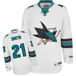 Ben Smith Reebok San Jose Sharks Authentic White Away NHL Jersey