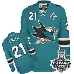 Ben Smith Reebok San Jose Sharks Authentic Green Teal Home 2016 Stanley Cup Final Bound NHL Jersey