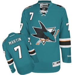 Paul Martin Reebok San Jose Sharks Authentic Green Teal Home NHL Jersey