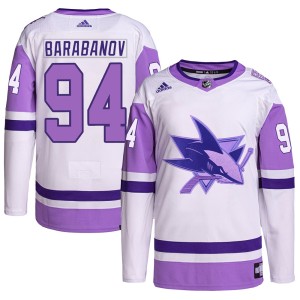 Alexander Barabanov Men's Adidas San Jose Sharks Authentic White/Purple Hockey Fights Cancer Primegreen Jersey