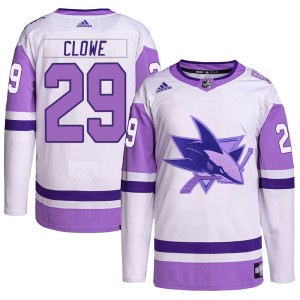 Ryane Clowe Men's Adidas San Jose Sharks Authentic White/Purple Hockey Fights Cancer Primegreen Jersey