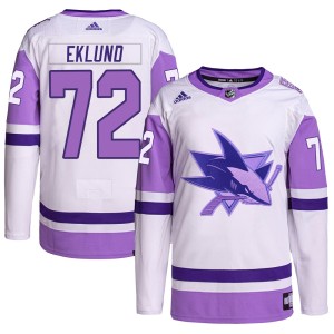 William Eklund Men's Adidas San Jose Sharks Authentic White/Purple Hockey Fights Cancer Primegreen Jersey