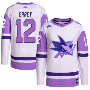 Bob Errey Men's Adidas San Jose Sharks Authentic White/Purple Hockey Fights Cancer Primegreen Jersey