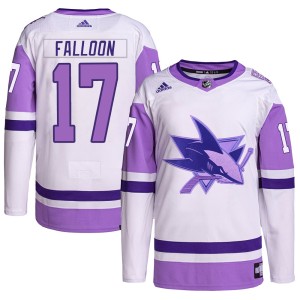 Pat Falloon Men's Adidas San Jose Sharks Authentic White/Purple Hockey Fights Cancer Primegreen Jersey