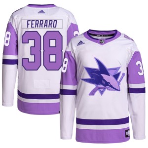 Mario Ferraro Men's Adidas San Jose Sharks Authentic White/Purple Hockey Fights Cancer Primegreen Jersey