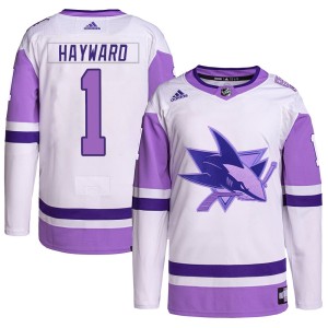 Brian Hayward Men's Adidas San Jose Sharks Authentic White/Purple Hockey Fights Cancer Primegreen Jersey