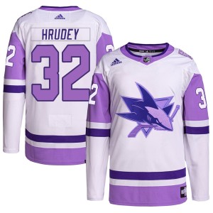 Kelly Hrudey Men's Adidas San Jose Sharks Authentic White/Purple Hockey Fights Cancer Primegreen Jersey
