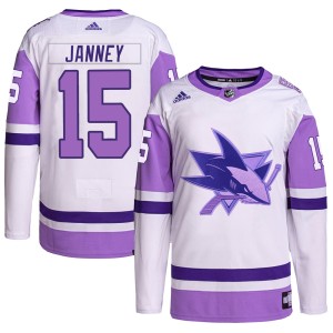 Craig Janney Men's Adidas San Jose Sharks Authentic White/Purple Hockey Fights Cancer Primegreen Jersey
