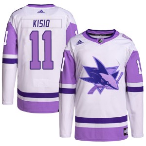 Kelly Kisio Men's Adidas San Jose Sharks Authentic White/Purple Hockey Fights Cancer Primegreen Jersey