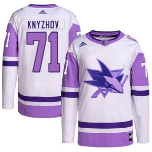 Nikolai Knyzhov Men's Adidas San Jose Sharks Authentic White/Purple Hockey Fights Cancer Primegreen Jersey