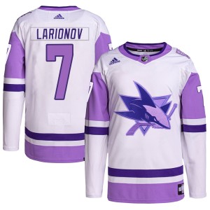 Igor Larionov Men's Adidas San Jose Sharks Authentic White/Purple Hockey Fights Cancer Primegreen Jersey