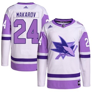 Sergei Makarov Men's Adidas San Jose Sharks Authentic White/Purple Hockey Fights Cancer Primegreen Jersey