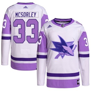 Marty Mcsorley Men's Adidas San Jose Sharks Authentic White/Purple Hockey Fights Cancer Primegreen Jersey