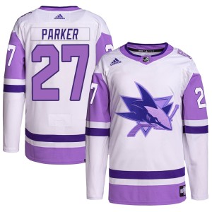 Scott Parker Men's Adidas San Jose Sharks Authentic White/Purple Hockey Fights Cancer Primegreen Jersey