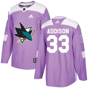 Calen Addison Youth Adidas San Jose Sharks Authentic Purple Hockey Fights Cancer Jersey