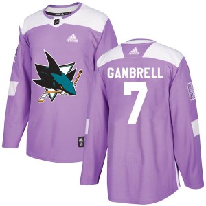 Dylan Gambrell Youth Adidas San Jose Sharks Authentic Purple Hockey Fights Cancer Jersey
