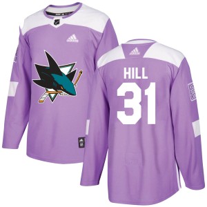 Adin Hill Youth Adidas San Jose Sharks Authentic Purple Hockey Fights Cancer Jersey