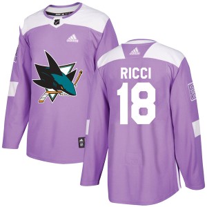 Mike Ricci Youth Adidas San Jose Sharks Authentic Purple Hockey Fights Cancer Jersey