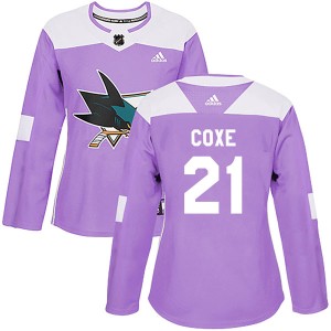 Craig Coxe Women's Adidas San Jose Sharks Authentic Purple Hockey Fights Cancer Jersey