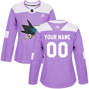 Custom Women's Adidas San Jose Sharks Authentic Purple Custom Hockey Fights Cancer Jersey