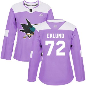 William Eklund Women's Adidas San Jose Sharks Authentic Purple Hockey Fights Cancer Jersey