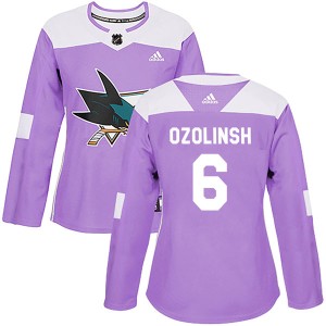 Sandis Ozolinsh Women's Adidas San Jose Sharks Authentic Purple Hockey Fights Cancer Jersey