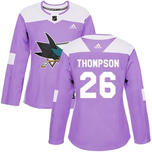 Jack Thompson Women's Adidas San Jose Sharks Authentic Purple Hockey Fights Cancer Jersey
