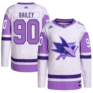 Justin Bailey Youth Adidas San Jose Sharks Authentic White/Purple Hockey Fights Cancer Primegreen Jersey