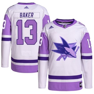 Jamie Baker Youth Adidas San Jose Sharks Authentic White/Purple Hockey Fights Cancer Primegreen Jersey
