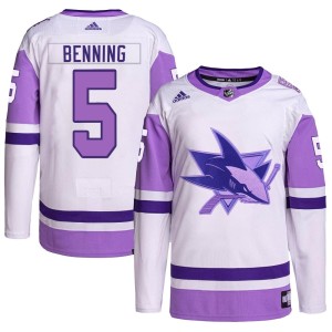Matt Benning Youth Adidas San Jose Sharks Authentic White/Purple Hockey Fights Cancer Primegreen Jersey