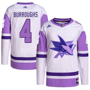 Kyle Burroughs Youth Adidas San Jose Sharks Authentic White/Purple Hockey Fights Cancer Primegreen Jersey