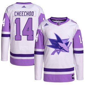 Jonathan Cheechoo Youth Adidas San Jose Sharks Authentic White/Purple Hockey Fights Cancer Primegreen Jersey
