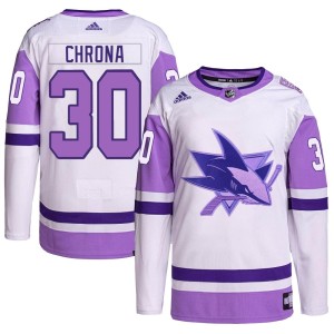 Magnus Chrona Youth Adidas San Jose Sharks Authentic White/Purple Hockey Fights Cancer Primegreen Jersey