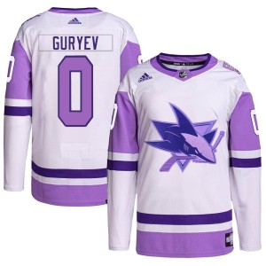 Artem Guryev Youth Adidas San Jose Sharks Authentic White/Purple Hockey Fights Cancer Primegreen Jersey