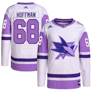 Mike Hoffman Youth Adidas San Jose Sharks Authentic White/Purple Hockey Fights Cancer Primegreen Jersey