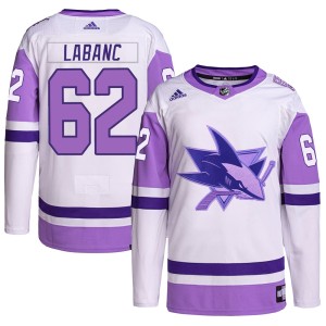 Kevin Labanc Youth Adidas San Jose Sharks Authentic White/Purple Hockey Fights Cancer Primegreen Jersey