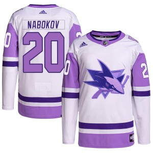 Evgeni Nabokov Youth Adidas San Jose Sharks Authentic White/Purple Hockey Fights Cancer Primegreen Jersey