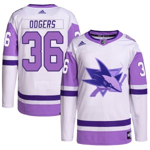 Jeff Odgers Youth Adidas San Jose Sharks Authentic White/Purple Hockey Fights Cancer Primegreen Jersey