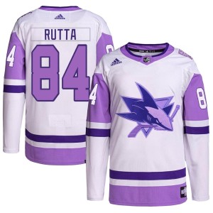 Jan Rutta Youth Adidas San Jose Sharks Authentic White/Purple Hockey Fights Cancer Primegreen Jersey