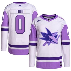 Nathan Todd Youth Adidas San Jose Sharks Authentic White/Purple Hockey Fights Cancer Primegreen Jersey