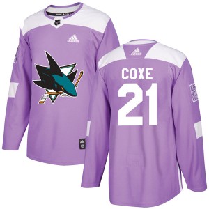 Craig Coxe Men's Adidas San Jose Sharks Authentic Purple Hockey Fights Cancer Jersey