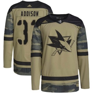 Calen Addison Youth Adidas San Jose Sharks Authentic Camo Military Appreciation Practice Jersey