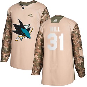 Adin Hill Youth Adidas San Jose Sharks Authentic Camo Veterans Day Practice Jersey