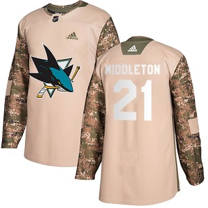 Jacob Middleton Youth Adidas San Jose Sharks Authentic Camo Veterans Day Practice Jersey
