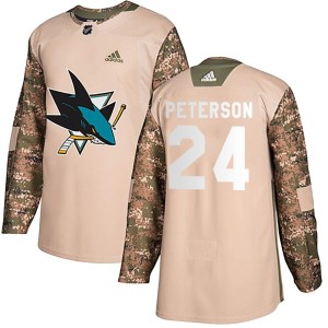Jacob Peterson Youth Adidas San Jose Sharks Authentic Camo Veterans Day Practice Jersey