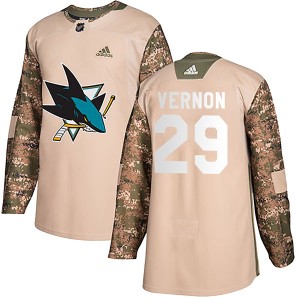 Mike Vernon Youth Adidas San Jose Sharks Authentic Camo Veterans Day Practice Jersey