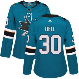 Aaron Dell Women's Adidas San Jose Sharks Authentic Green Teal Home Jersey