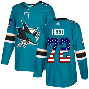 Tim Heed Men's Adidas San Jose Sharks Authentic Green Teal USA Flag Fashion Jersey